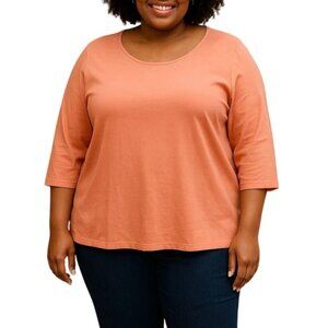 Lane Bryant Size 18/20W Top Coral 3/4 Sleeve Rhinestone Embellishment Modern Fit